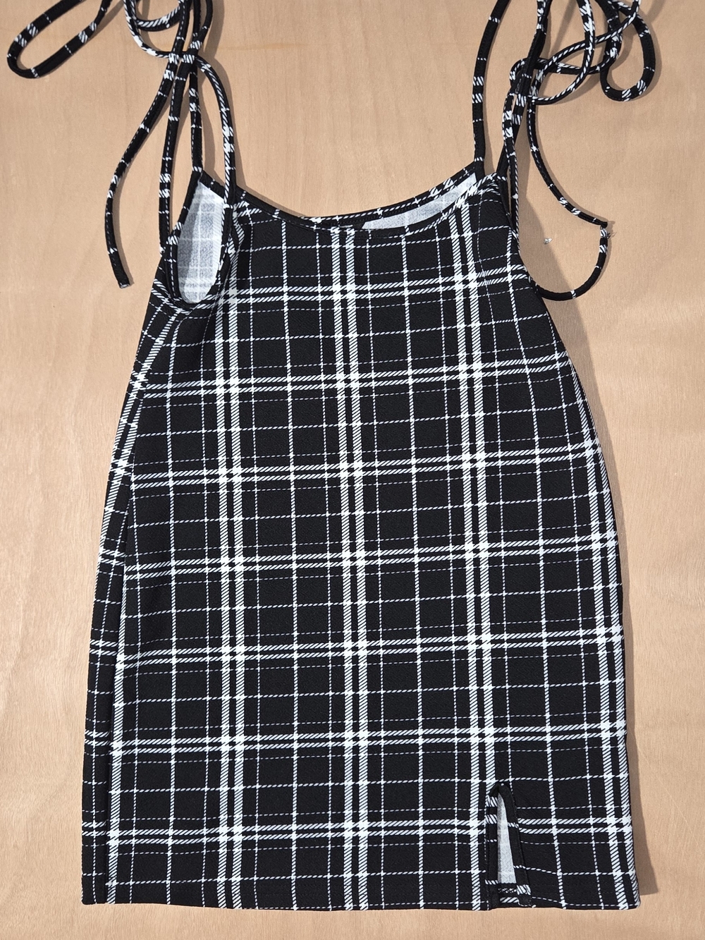 Black and white plaid tie-shoulder camisole top